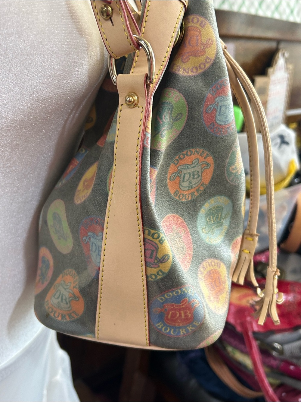 Dooney & Bourke Multicolor Signature Drawstring Bucket Bag - Picture 9 of 12